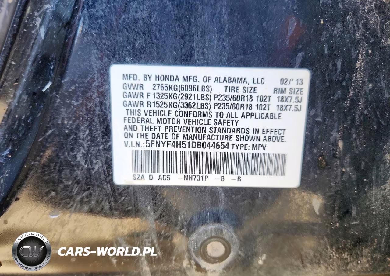 2013 Honda Pilot Exl VIN:5FNYF4H51DB044654 - 13