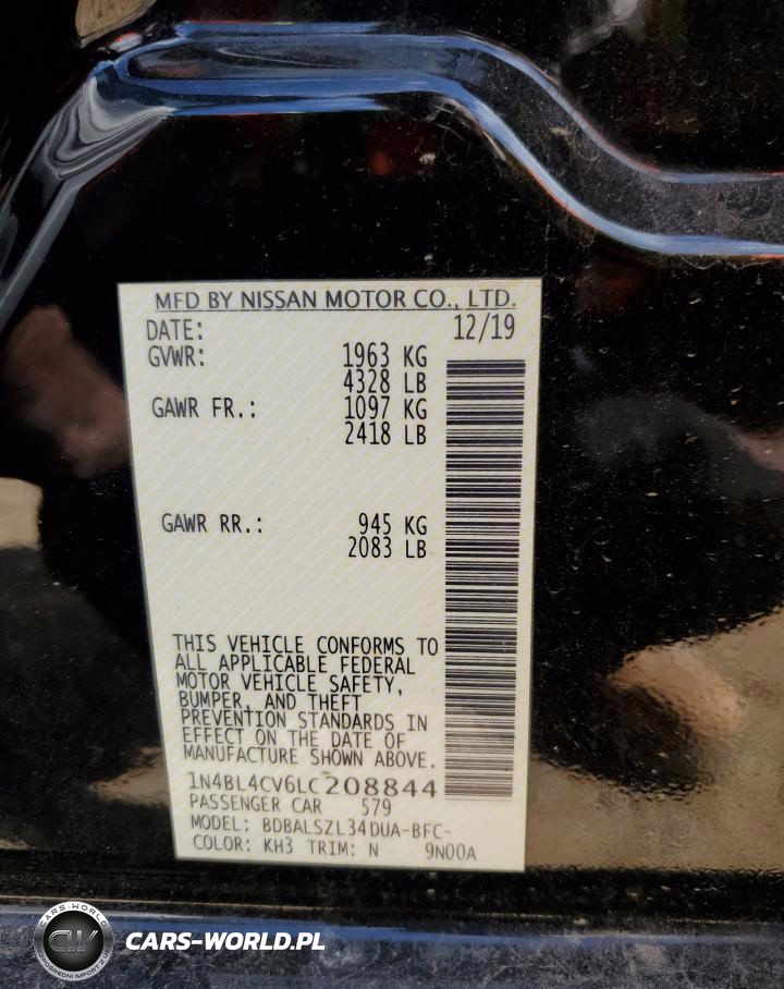 2020 Nissan Altima Sr VIN:1N4BL4CV6LC208844 - 12