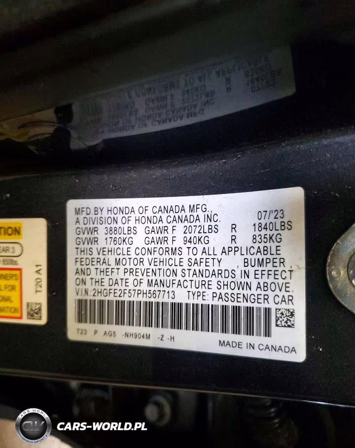 2023 Honda Civic VIN:2HGFE2F57PH567713 - 12