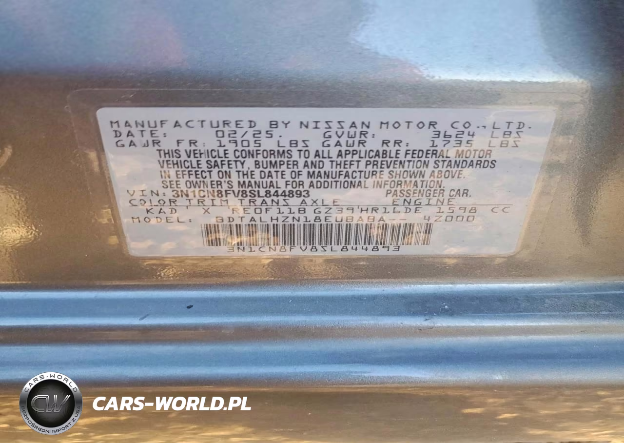 2025 Nissan Versa Sr VIN:3N1CN8FV8SL844893 - 12