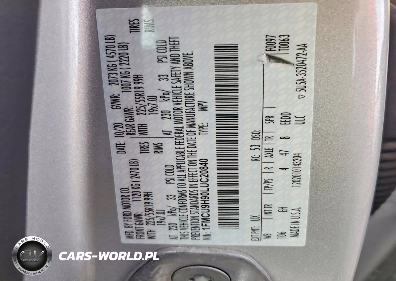 2020 Ford Escape Sel VIN:1FMCU9H90LUC20840 - 13