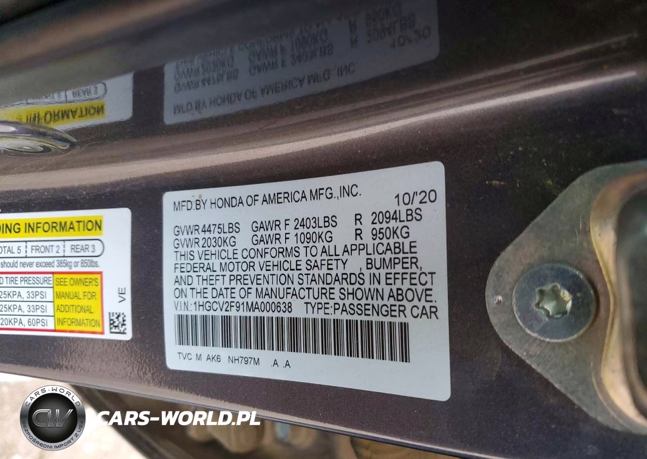 2021 Honda Accord Touring VIN:1HGCV2F91MA000638 - 12