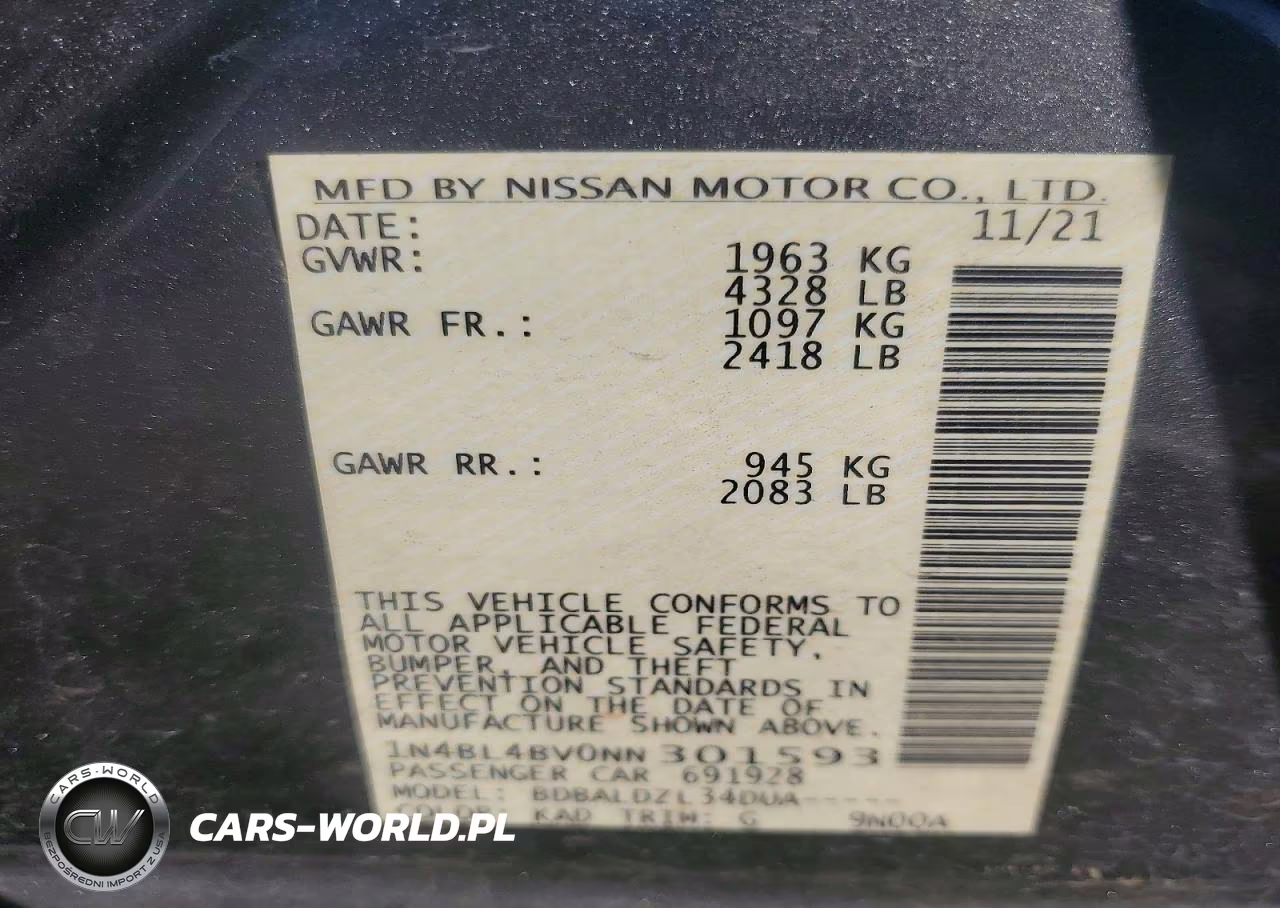 2022 Nissan Altima S VIN:1N4BL4BV0NN301593 - 12