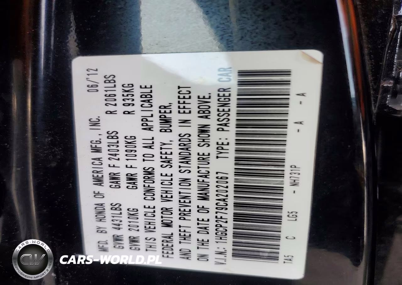 2012 Honda Accord Ex VIN:1HGCP2F79CA202067 - 13