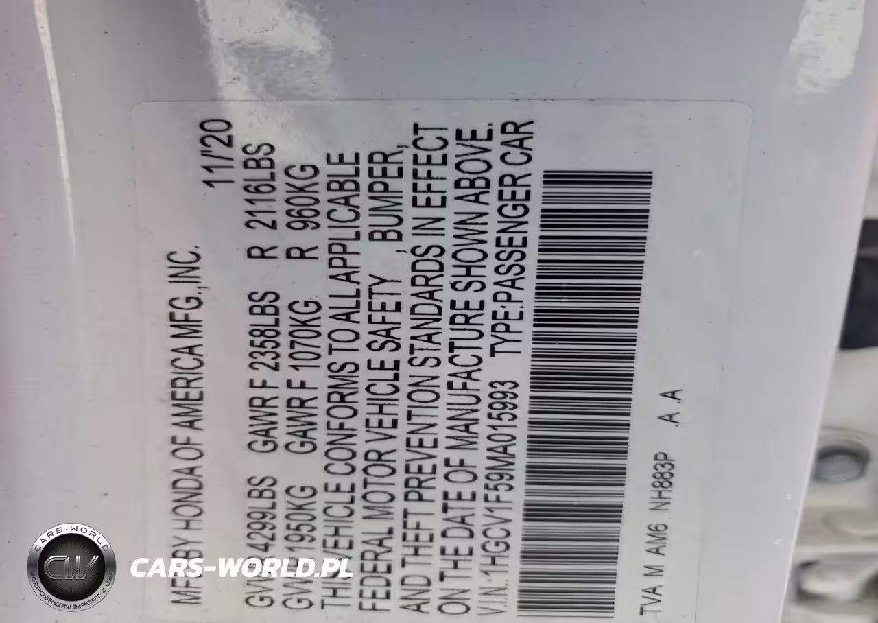 2021 Honda Accord Exl VIN:1HGCV1F59MA015993 - 12