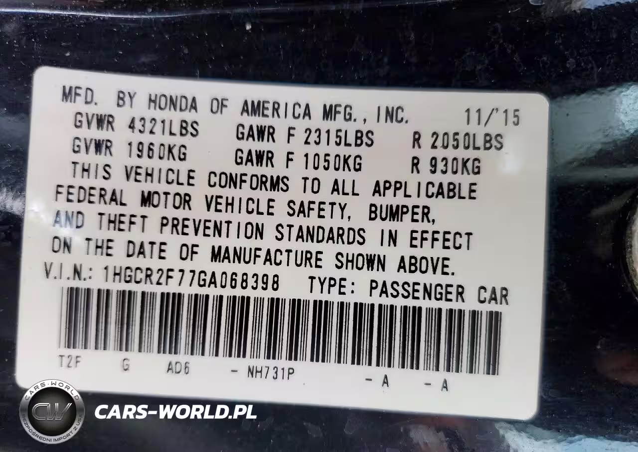 2016 Honda Accord Ex VIN:1HGCR2F77GA068398 - 12