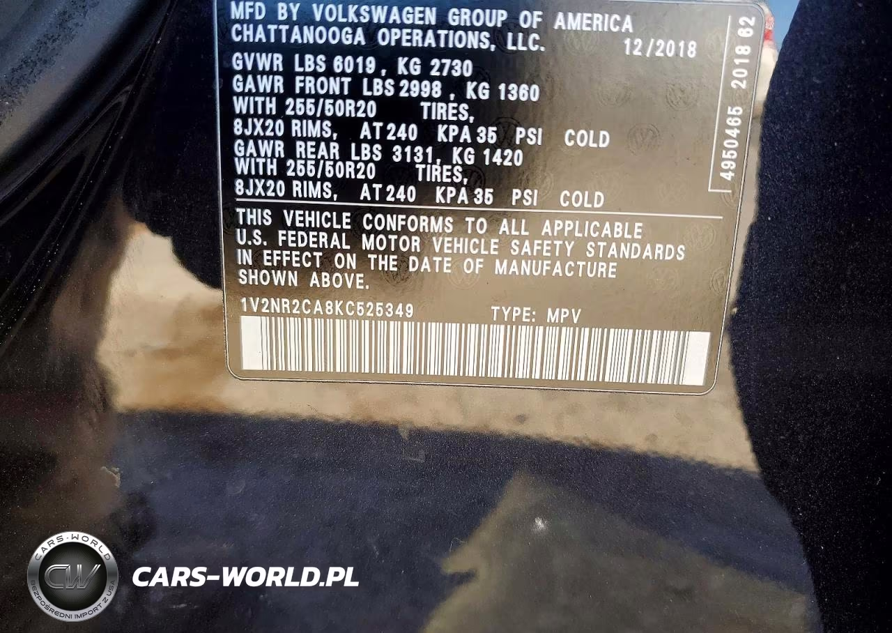 2019 Volkswagen Atlas Sel Premium VIN:1V2NR2CA8KC525349 - 13