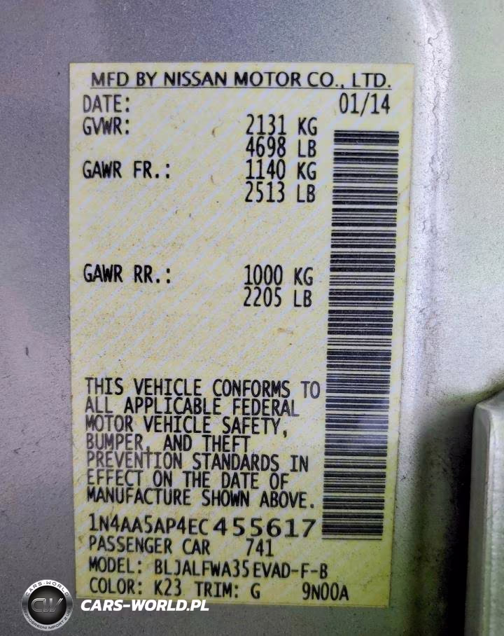 2014 Niss Maxima S VIN:1N4AA5AP4EC455617 - 12