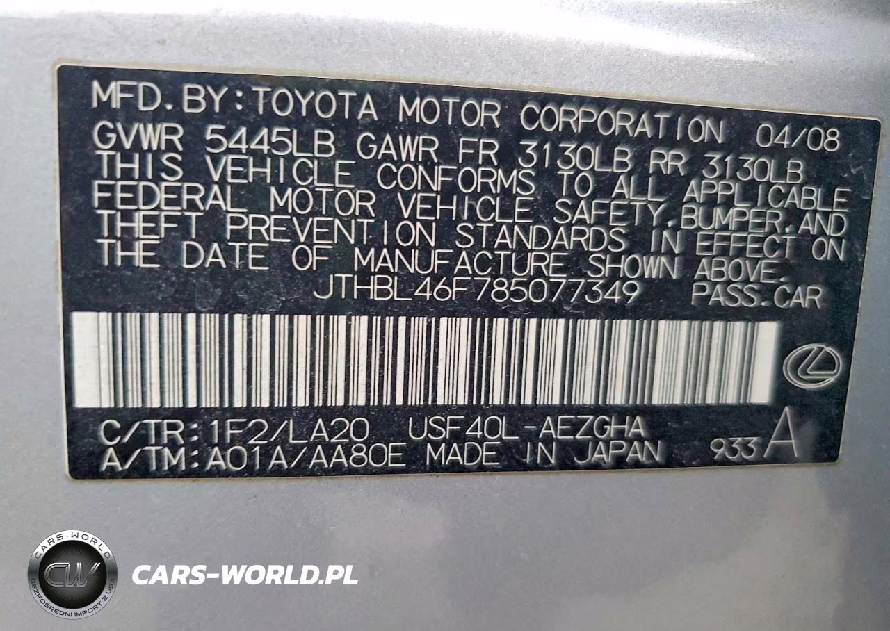 2008 Lexus Ls 460 VIN:JTHBL46F785077349 - 12