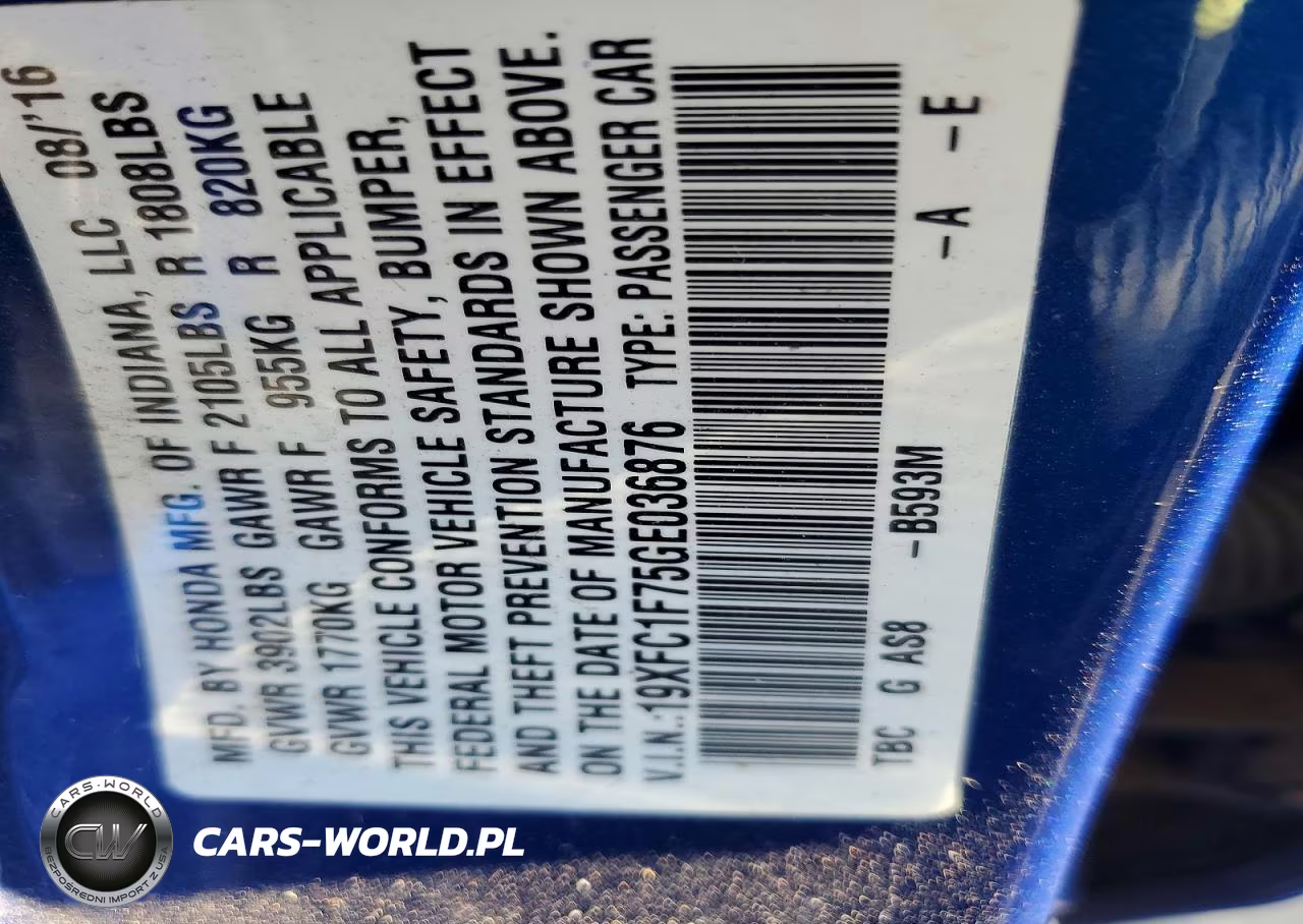 2016 Honda Civic Exl VIN:19XFC1F75GE036876 - 13