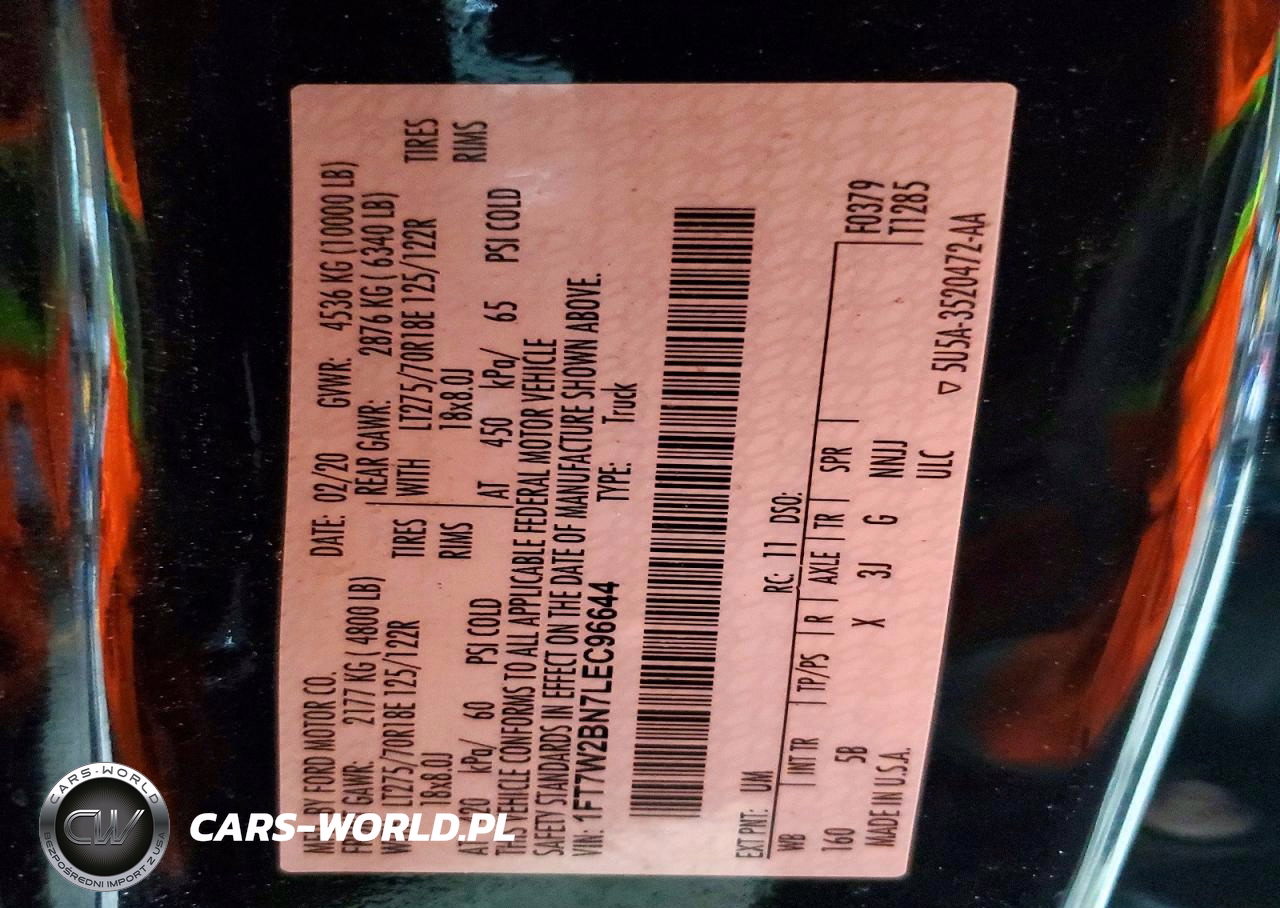 2020 Ford F250 Super Duty VIN:1FT7W2BN7LEC96644 - 12