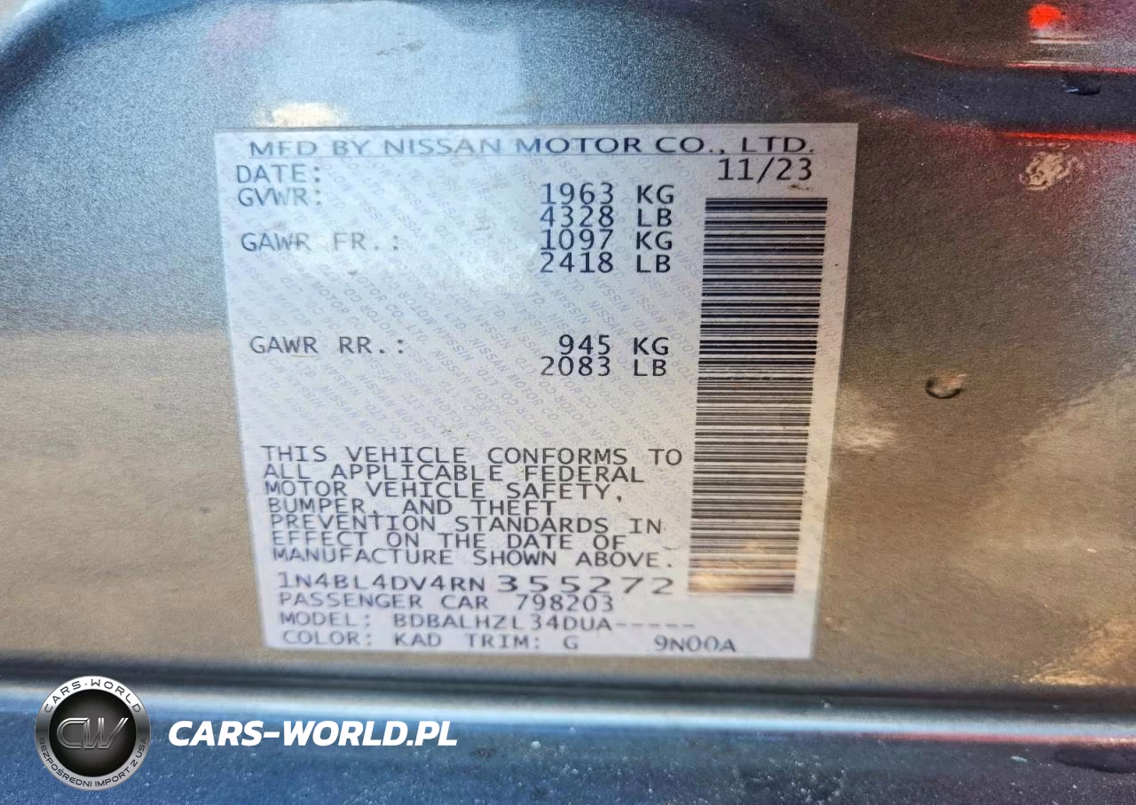 2024 Nissan Altima Sv VIN:1N4BL4DV4RN355272 - 12