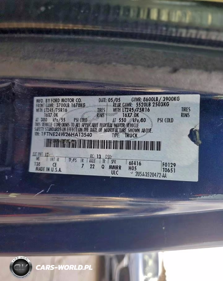 2006 Ford E250 Econoline VIN:1FTNE24W26HA13540 - 13