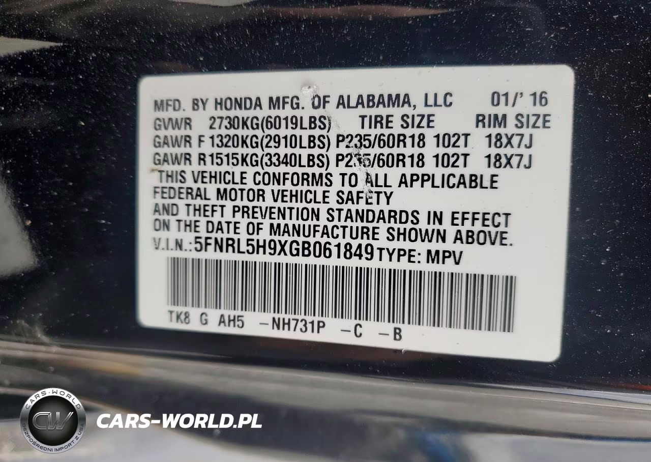 2016 Honda Odyssey Touring VIN:5FNRL5H9XGB061849 - 13