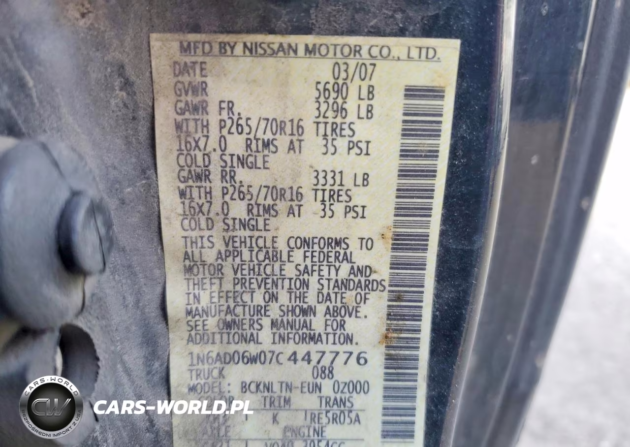 2007 Nissan Frontier VIN:1N6AD06W07C447776 - 12