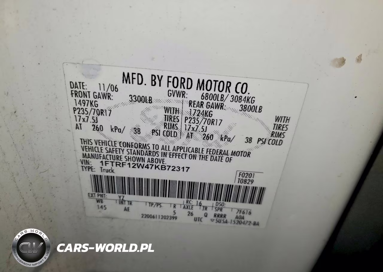 2007 Ford F150 VIN:1FTRF12W47KB72317 - 12