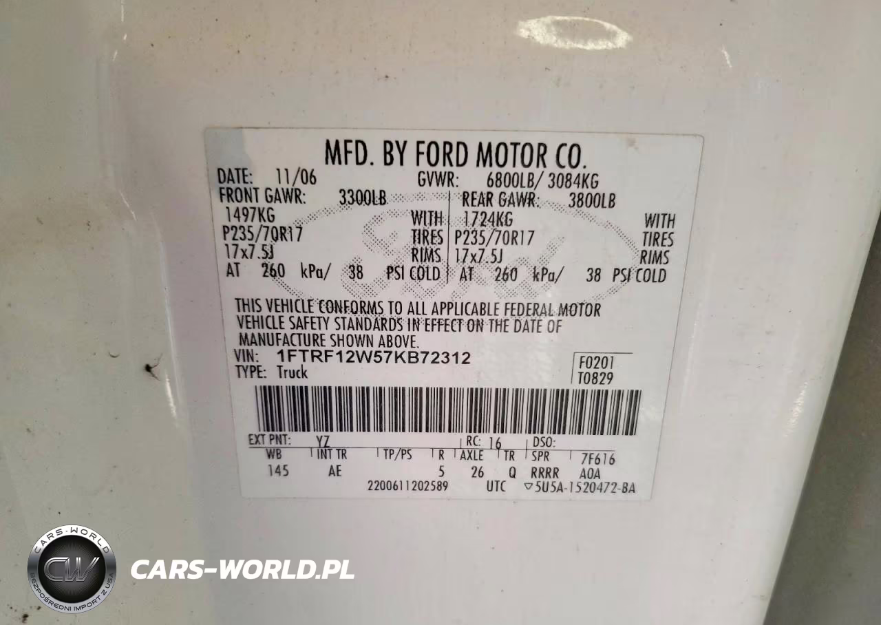 2007 Ford F150 VIN:1FTRF12W57KB72312 - 12