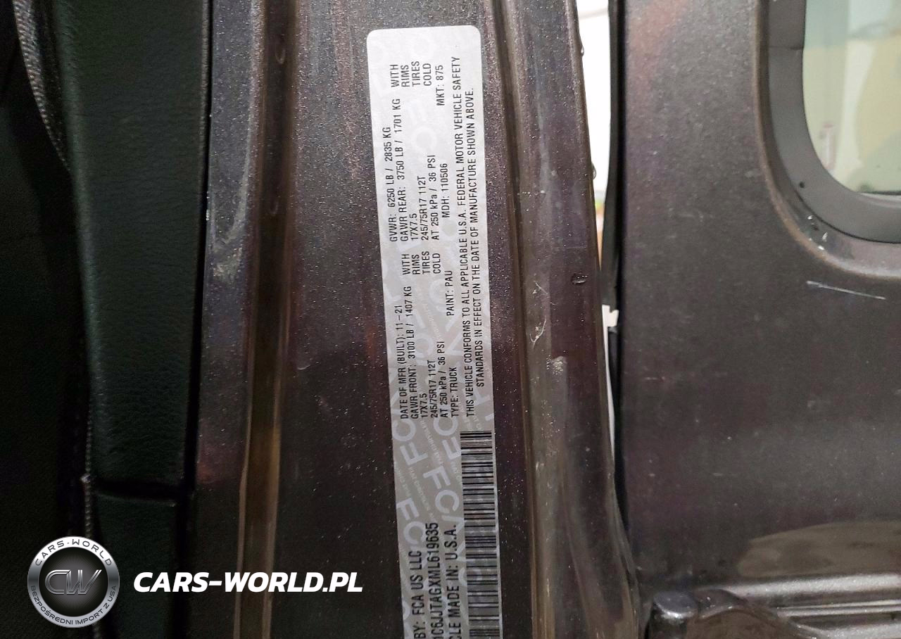 2021 Jeep Gladiator Sport VIN:1C6JJTAGXML619635 - 12