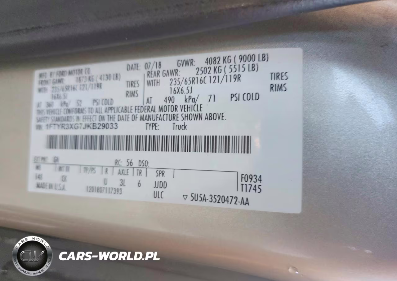 2018 Ford Transit T-250 Utility - Service Van VIN:1FTYR3XG7JKB29033 - 14