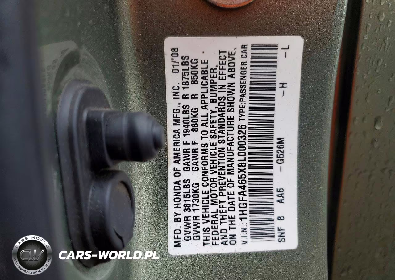 2008 Honda Civic Gx VIN:1HGFA465X8L000326 - 12