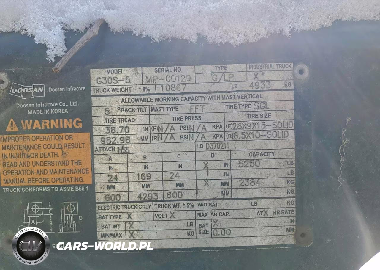 2010 Doosan Forklift VIN:MP00129 - 10