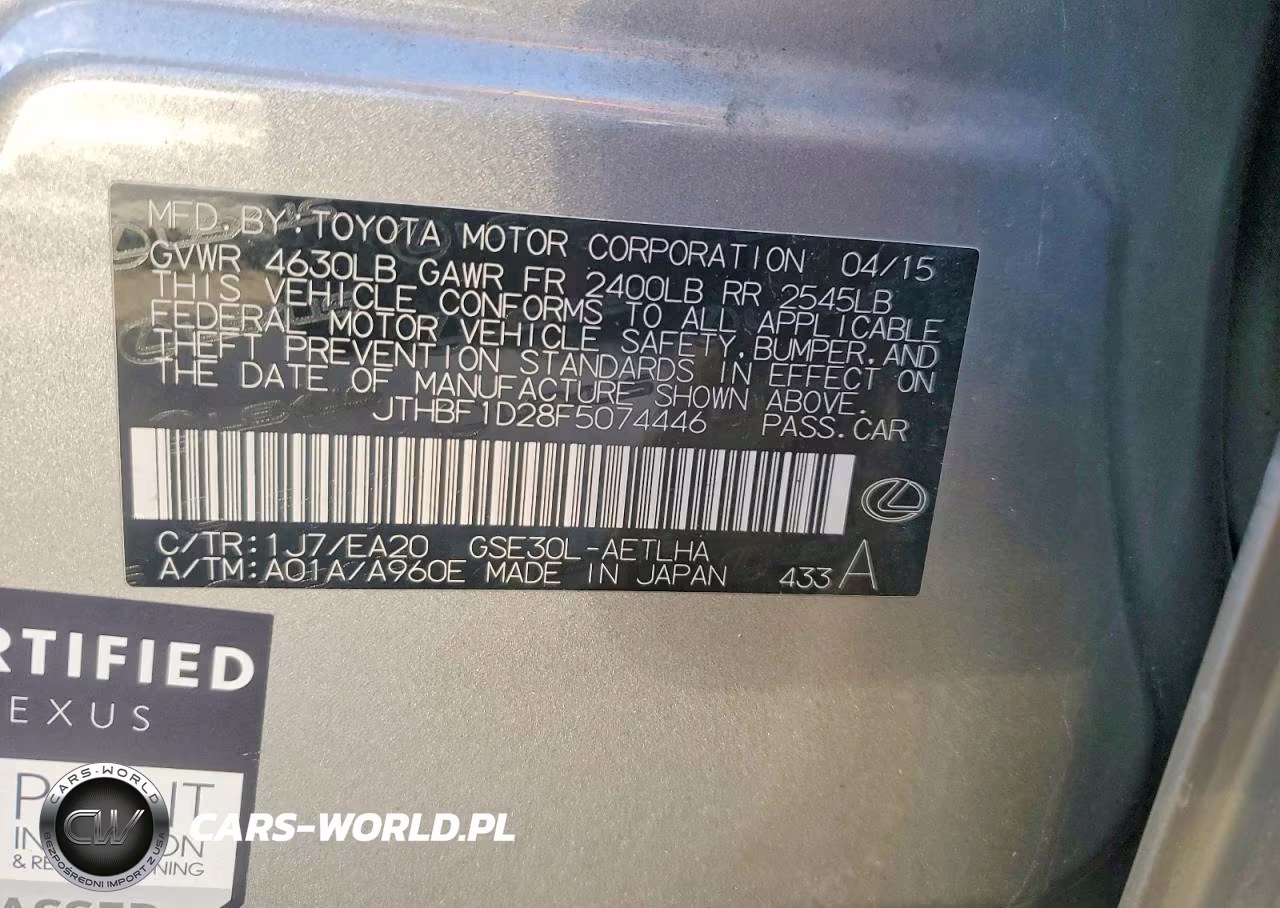 2015 Lexus Is 250 VIN:JTHBF1D28F5074446 - 13
