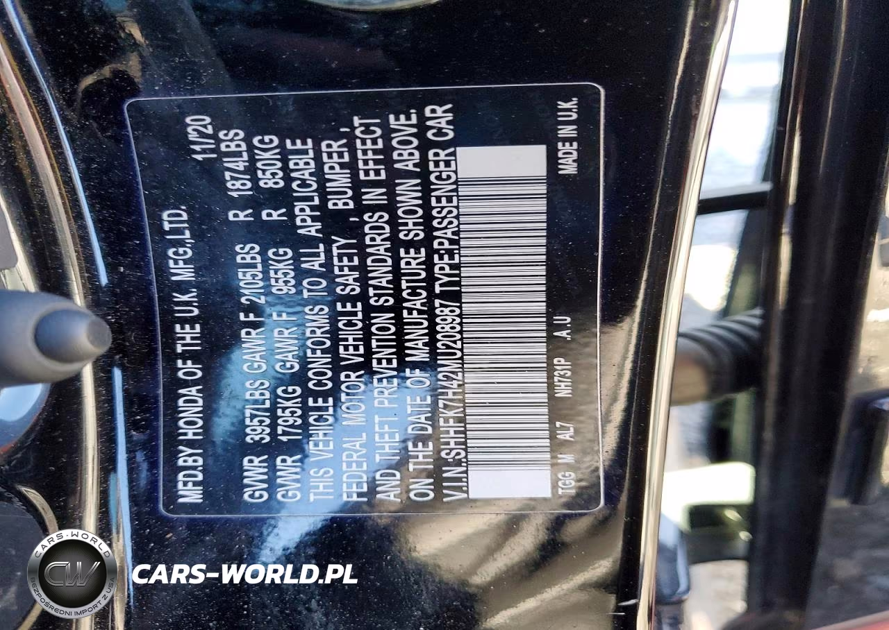 2021 Honda Civic Sport VIN:SHHFK7H42MU208987 - 12
