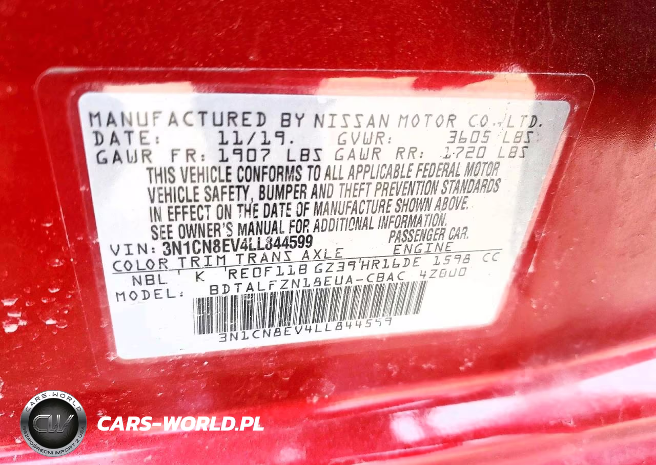 2020 Nissan Versa Sv VIN:3N1CN8EV4LL844599 - 12