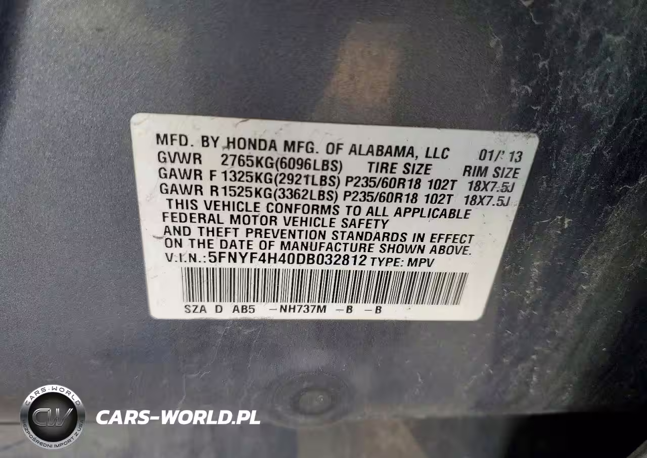 2013 Honda Pilot Ex VIN:5FNYF4H40DB032812 - 13