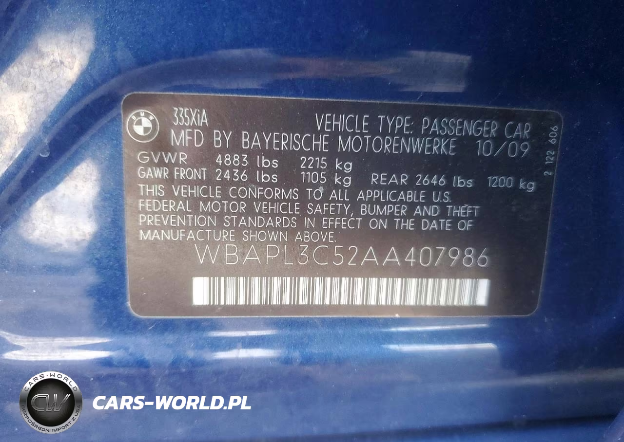 2010 BMW 335 Xi VIN:WBAPL3C52AA407986 - 12