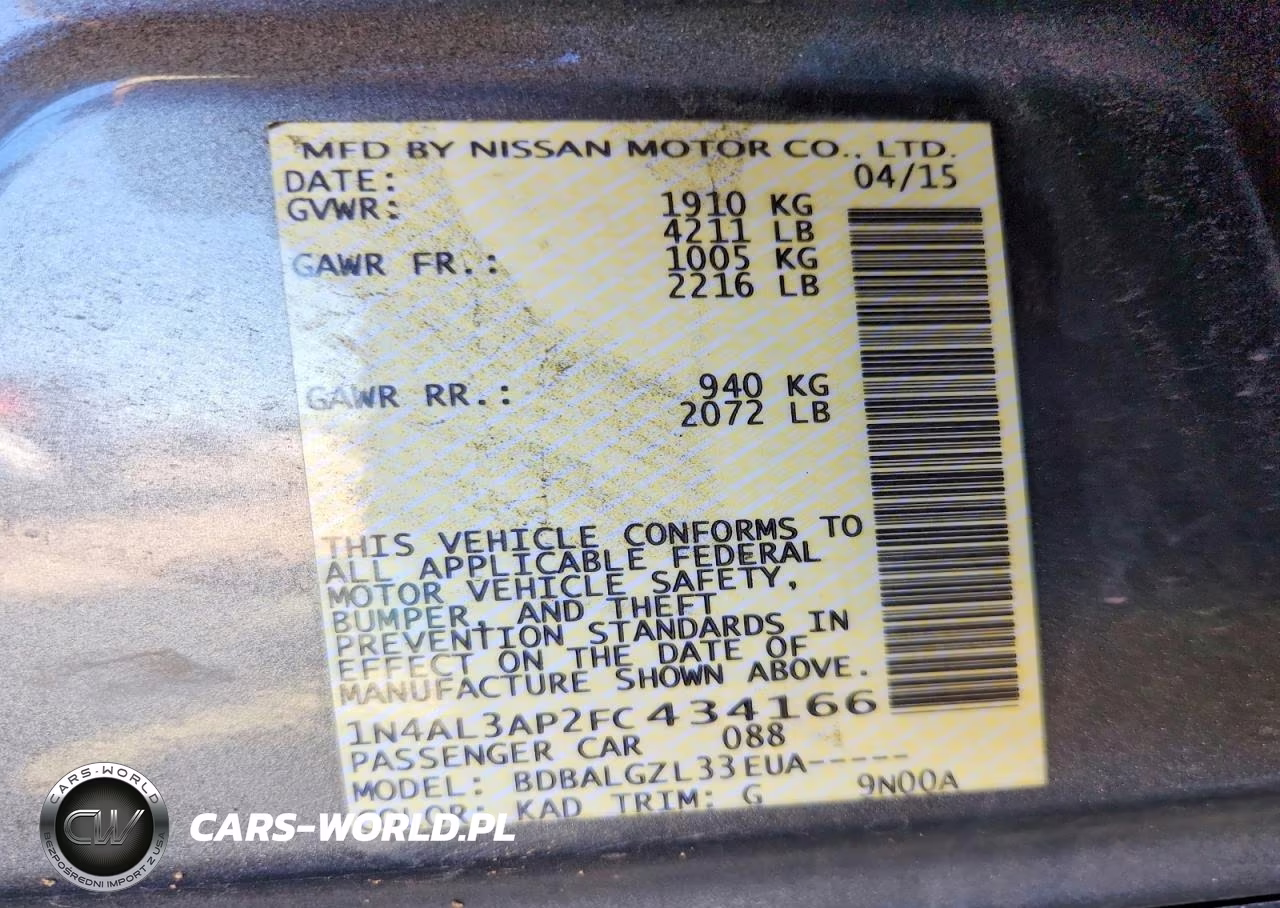 2015 Nissan Altima 2.5 VIN:1N4AL3AP2FC434166 - 12