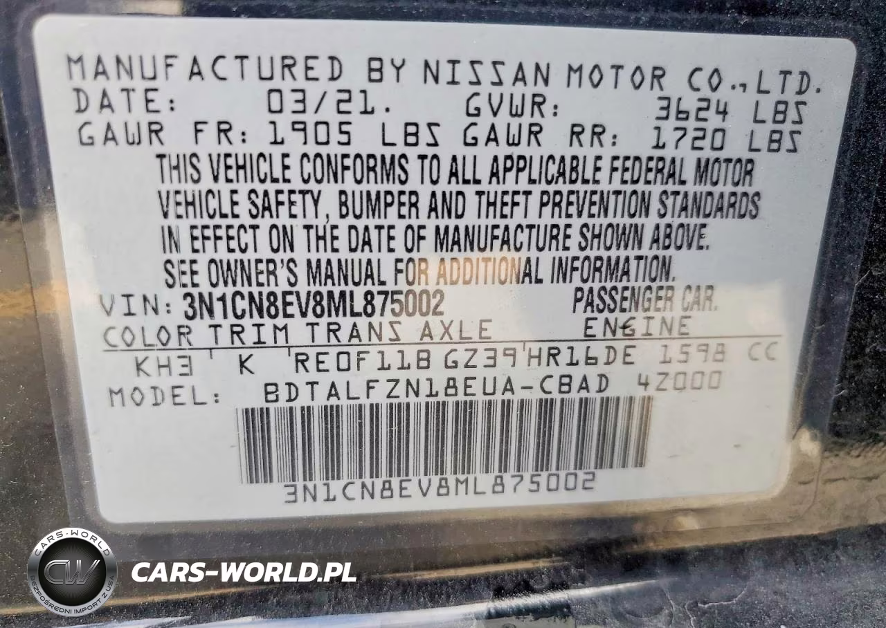 2021 Nissan Versa Sv VIN:3N1CN8EV8ML875002 - 12