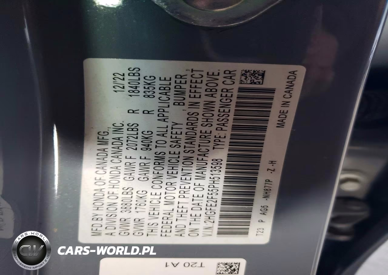 2023 Honda Civic Sport VIN:2HGFE2F55PH513598 - 12