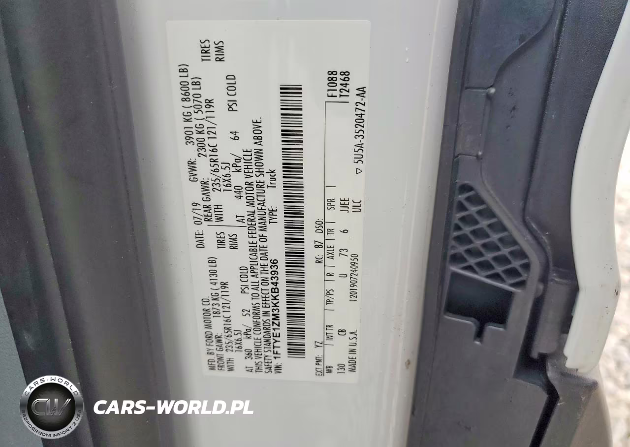 2019 Ford Transit T-150 Utility - Service Van VIN:1FTYE1ZM3KKB43936 - 12