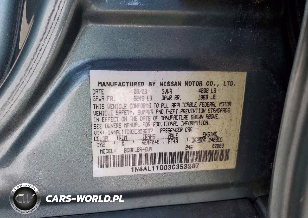 2003 Nissan Altima 2.5 VIN:1N4AL11D03C353267 - 12