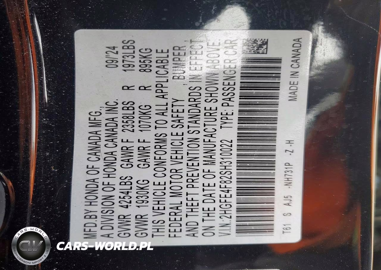 2025 Honda Civic Sport VIN:2HGFE4F82SH310022 - 12