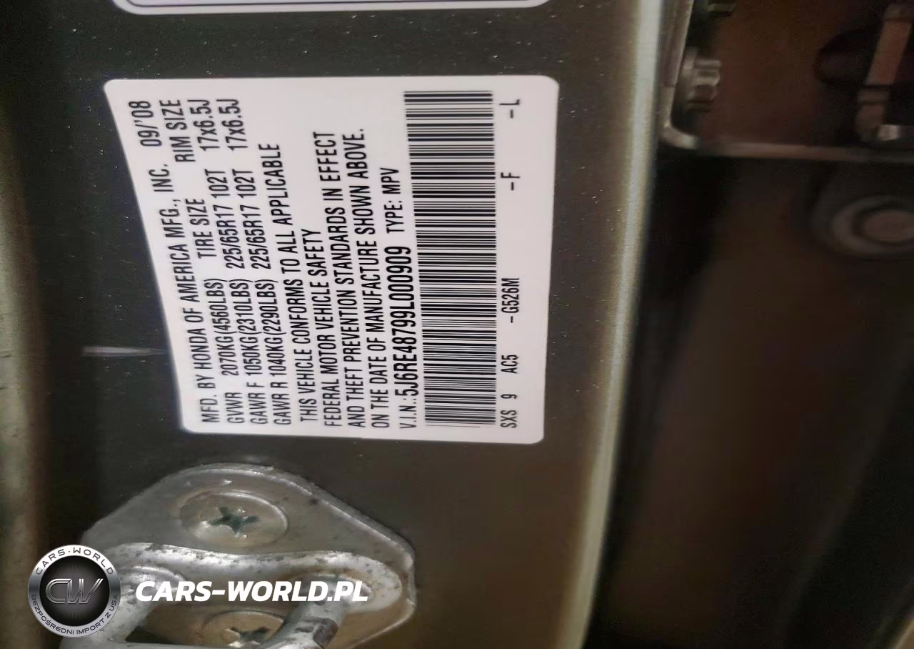 2009 Honda Cr-V Exl VIN:5J6RE48799L000909 - 13