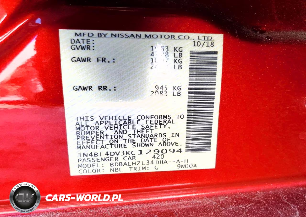 2019 Nissan Altima Sv VIN:1N4BL4DV3KC129094 - 12
