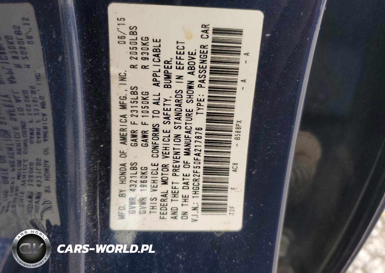 2015 Honda Accord Sport VIN:1HGCR2F50FA217876 - 12