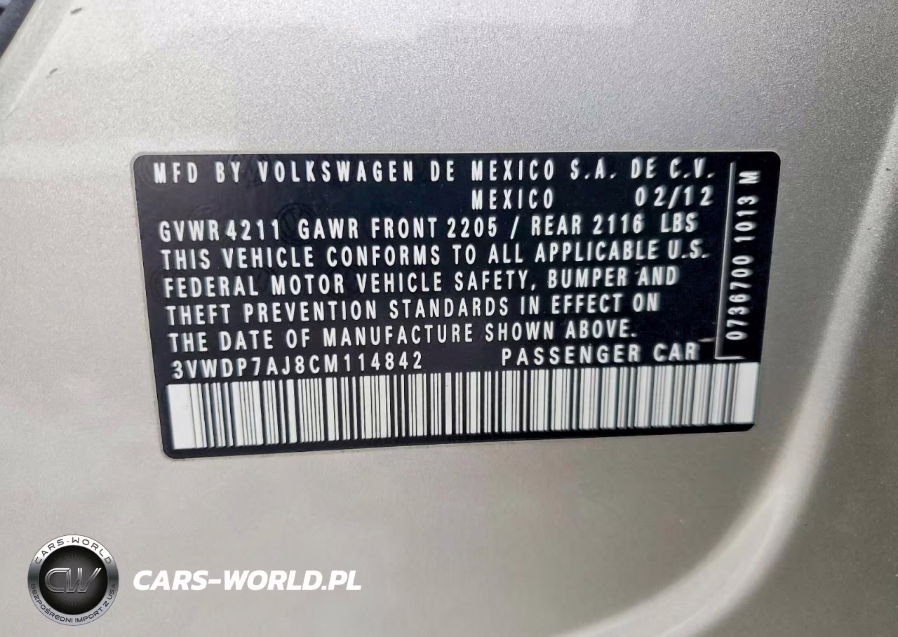 2012 Volkswagen Jetta Se VIN:3VWDP7AJ8CM114842 - 12