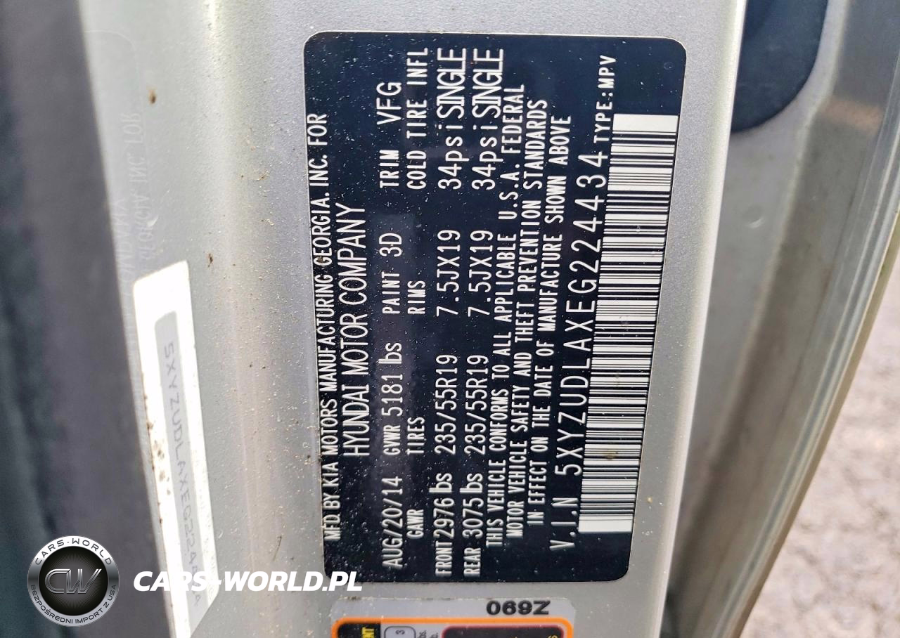 2014 Hyundai Santa Fe VIN:5XYZUDLAXEG224434 - 12