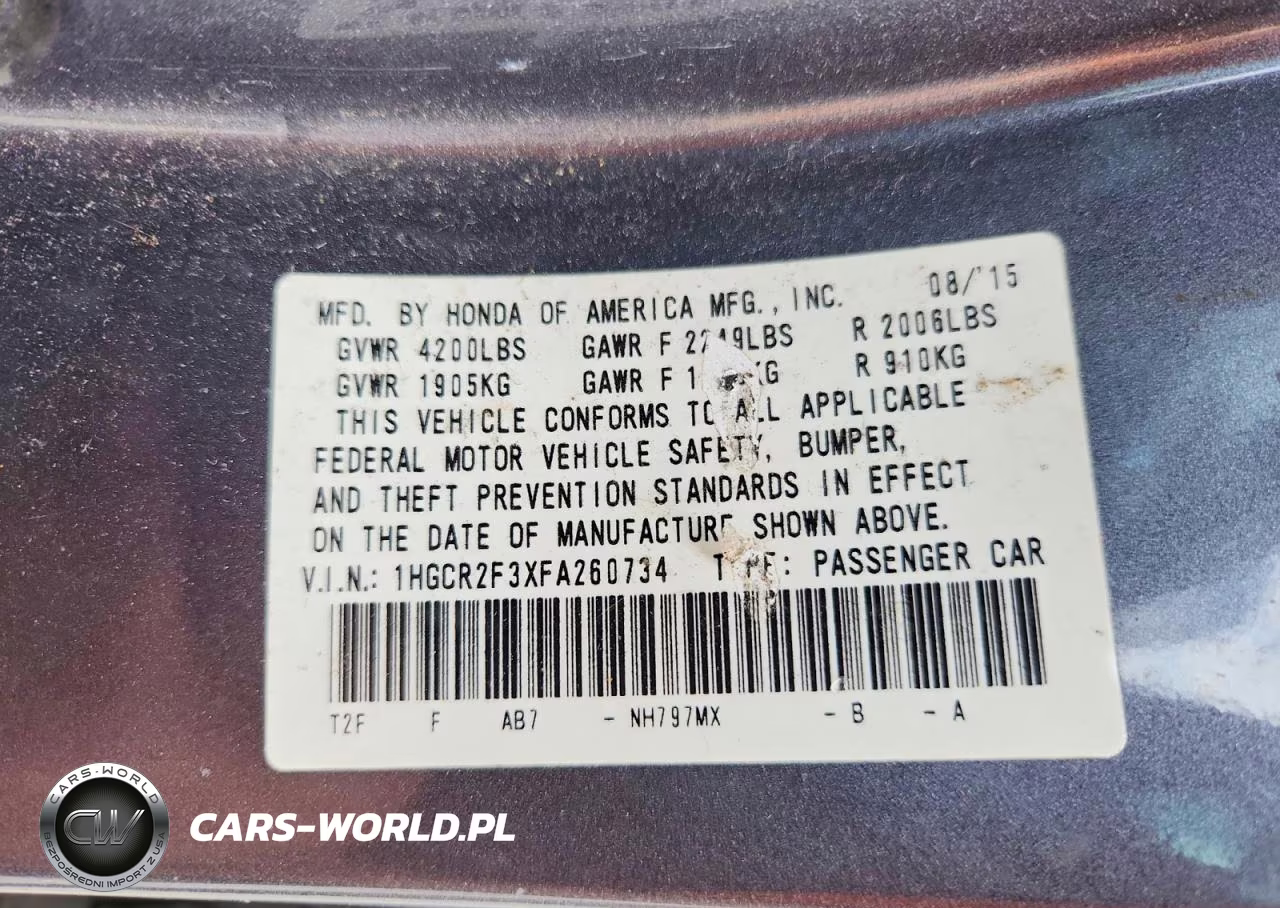2015 Honda Accord Lx VIN:1HGCR2F3XFA260734 - 12