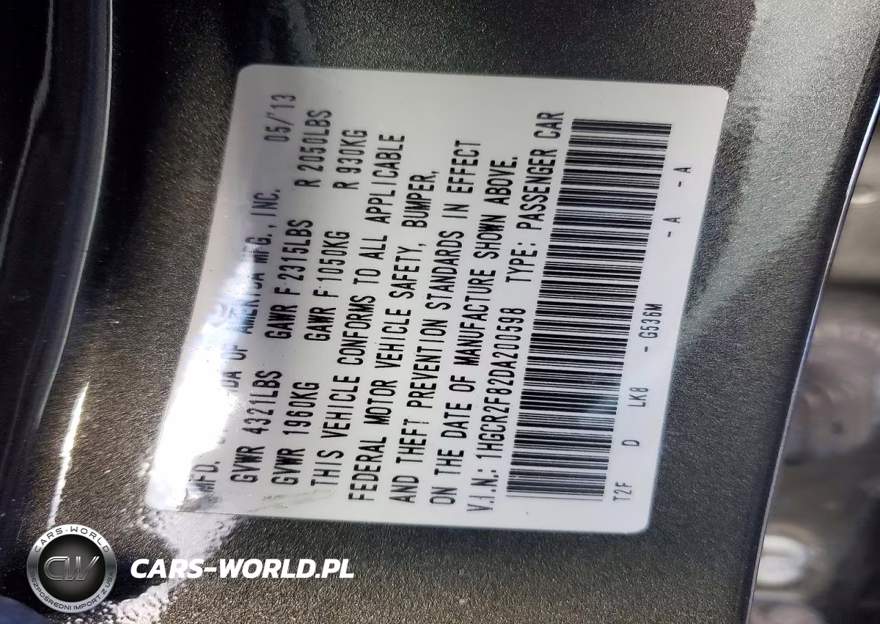2013 Honda Accord Exl VIN:1HGCR2F82DA200598 - 12