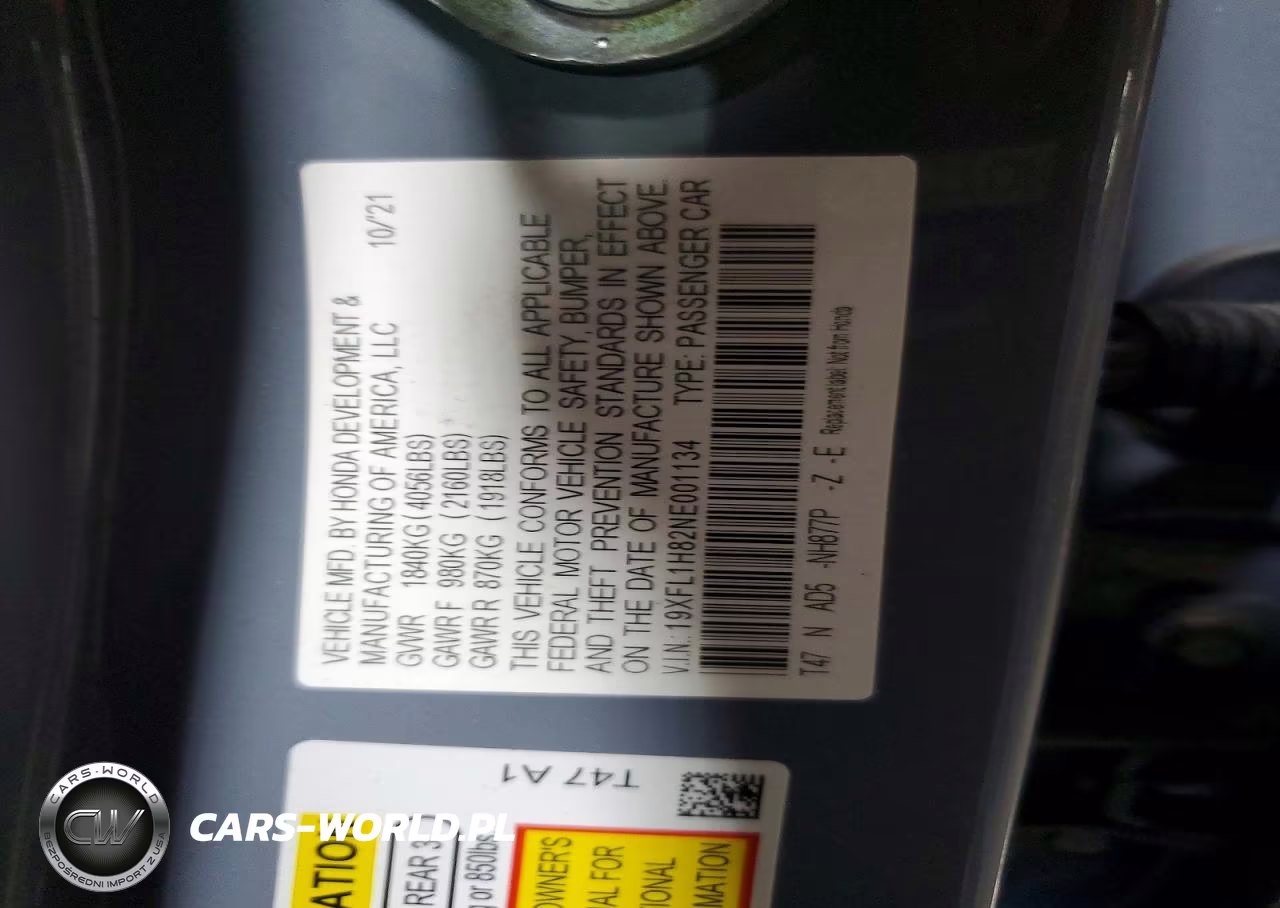 2022 Honda Civic Sport Touring VIN:19XFL1H82NE001134 - 12