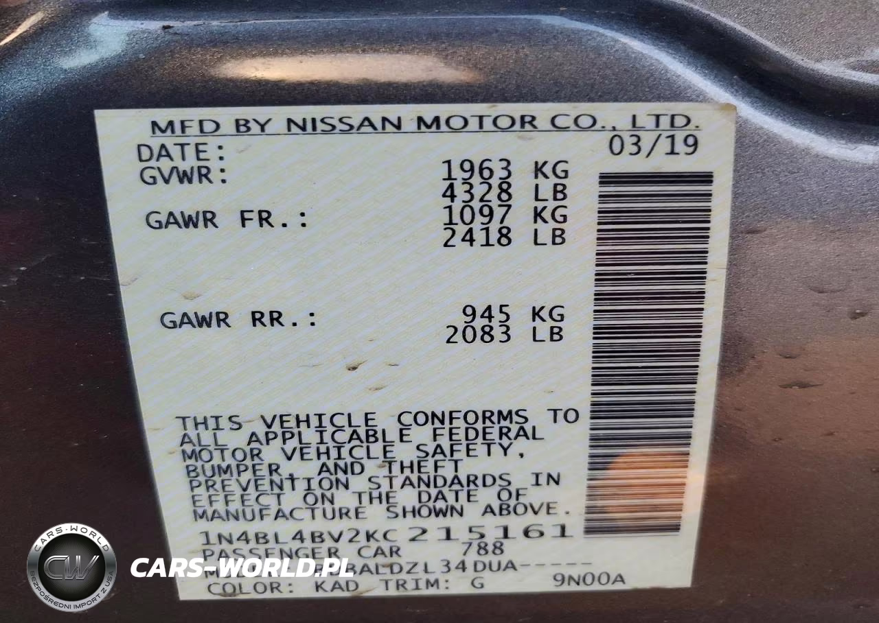 2019 Niss Altima S VIN:1N4BL4BV2KC215161 - 12