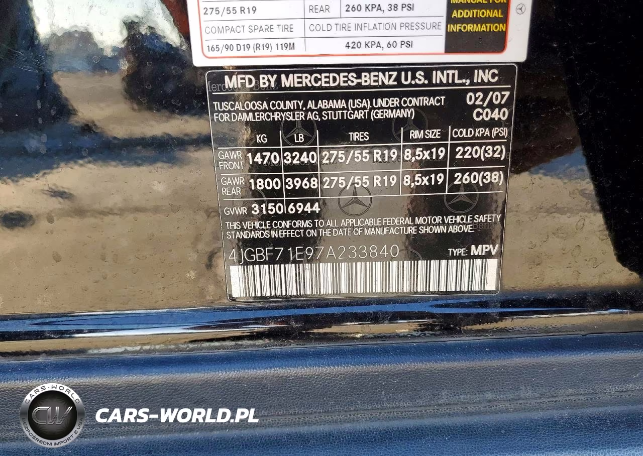 2007 Mercedes-Benz Gl VIN:4JGBF71E97A233840 - 13