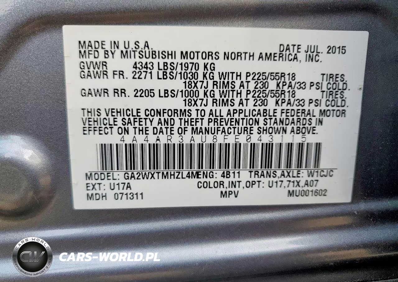 2015 Mitsubishi Outlander Sport Es VIN:4A4AR3AU8FE043115 - 13
