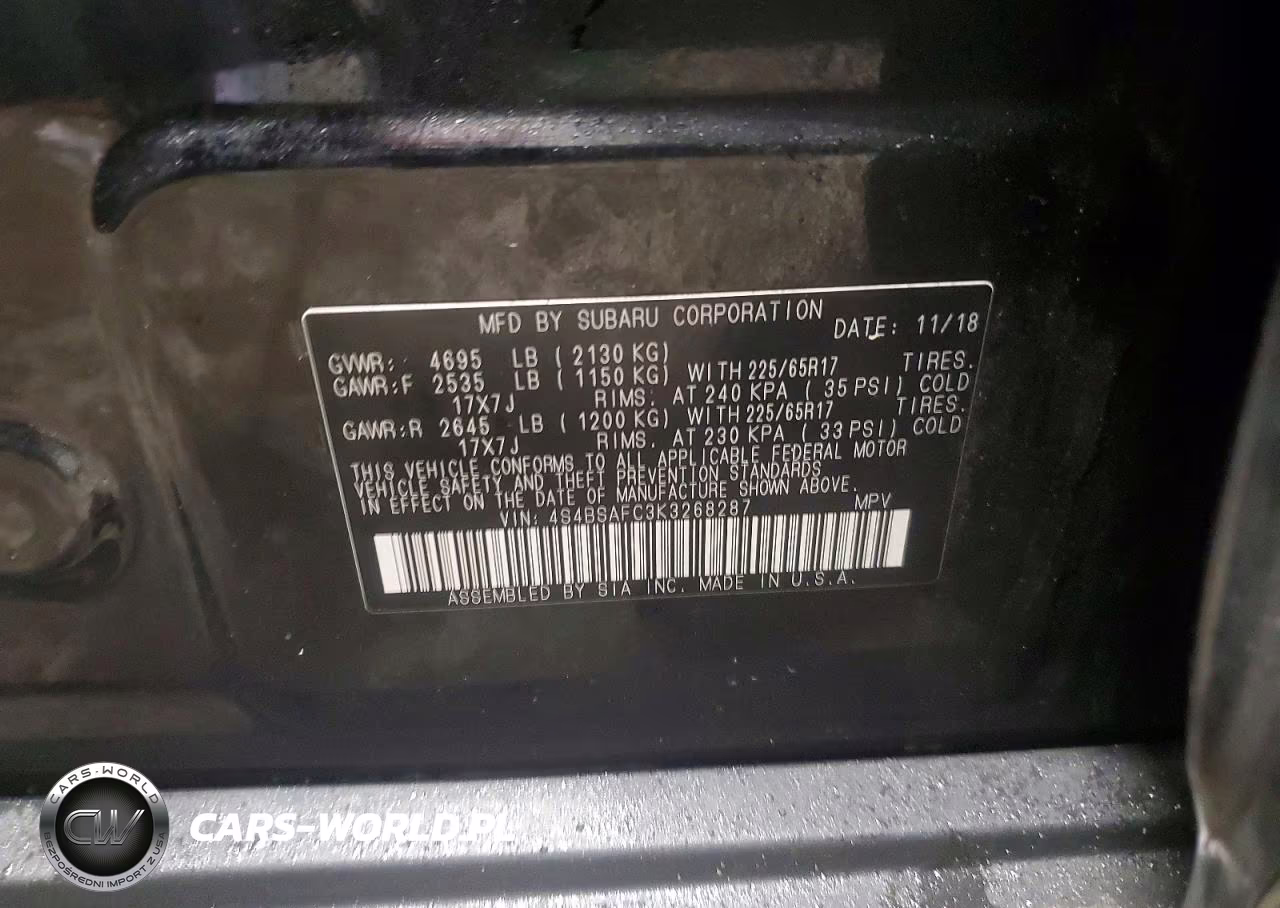 2019 Subaru Outback 2.5I Premium VIN:4S4BSAFC3K3268287 - 13