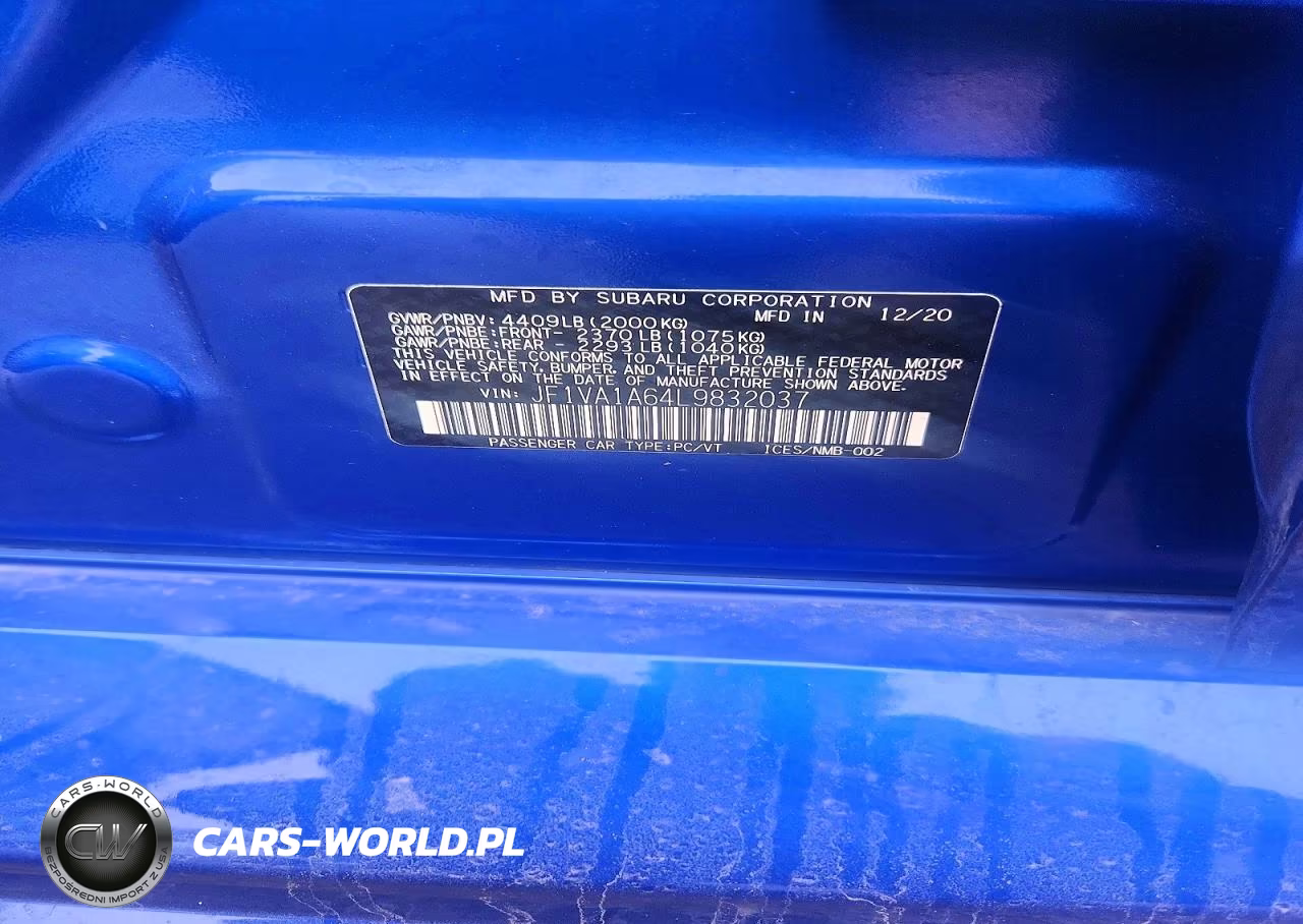 2020 Subaru Wrx VIN:JF1VA1A64L9832037 - 12