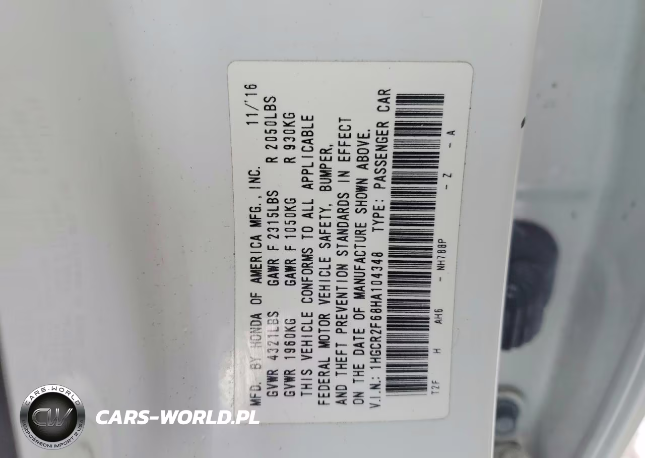 2017 Honda Accord Sport VIN:1HGCR2F68HA104348 - 12